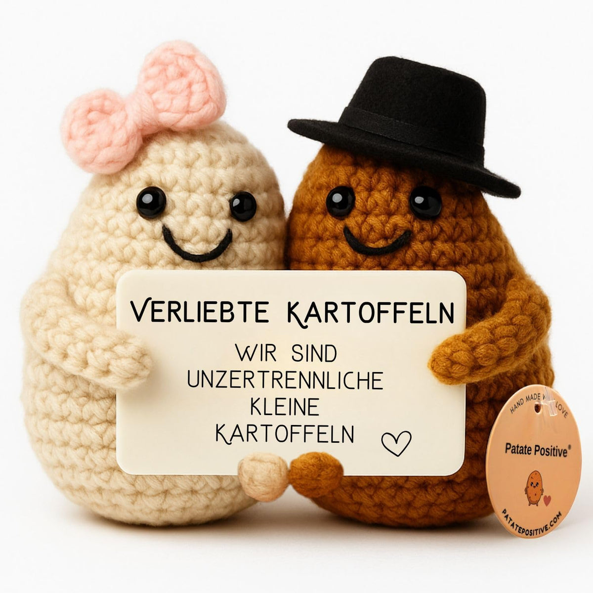 Verliebte Kartoffeln – gehäkeltes Kartoffel-Paar mit Liebesbotschaft
